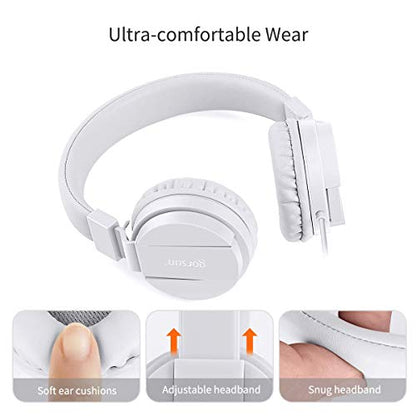 Kids Headphones, Lightweight Stereo Wired Toddler Headphones，Adjustable Headband Children's Headset for Smartphones Computer Pad Earphones(White) - color: White