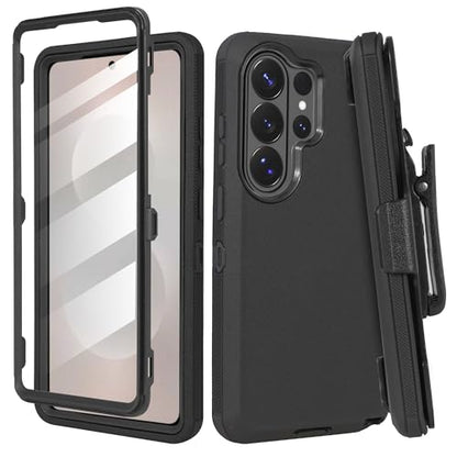 Compatible for Samsung S26 Ultra Rugged Case with Belt Clip Holster & Built-in Screen Protector, Heavy-Duty Full-Body Shockproof Cover, Military-Grade Protective Case (Black) - color: Black