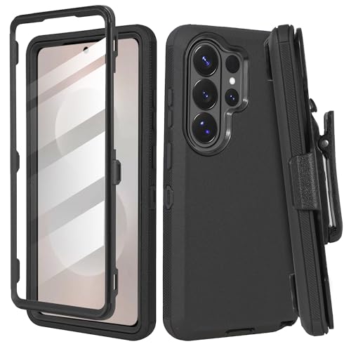 Compatible for Samsung Galaxy S26 Plus Case, Military Grade Drop Protection Rugged Shockproof Cover with Built-in Screen Protector, Belt Clip Holster Full-Body Case (Black) - color: Black