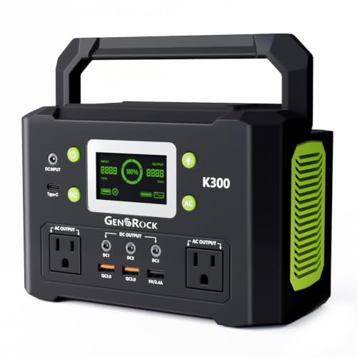 GENSROCK Portable Power Station,300W Pure Sine Wave Solar Generator - color: Gray Green