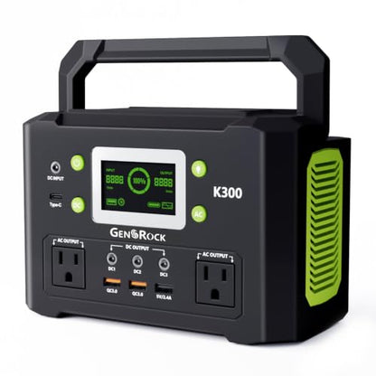 GENSROCK Portable Power Station,300W Pure Sine Wave Solar Generator - color: Gray Green