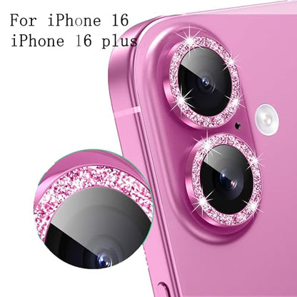 4 Pack for iPhone 16/16 Plus Camera Lens Protector, Sparkle Pink and Multicolor Waterproof Protection, Tempered Glass Camera Cover Shield