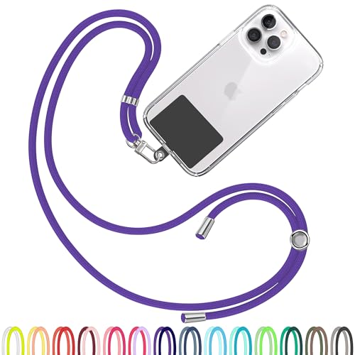 TBOC Cell Phone Lanyard [Purple] - Comfortable Universal Smartphone Lanyard - Easy to Use Neck Phone Holder [Black Patch] - Adjustable Length Phone Strap Crossbody - Fits All Mobile Phones - color: Purple
