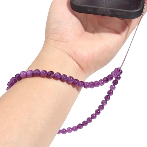Natural Semi-Precious Gem Stones Beaded Phone Charm - style: Amethyst