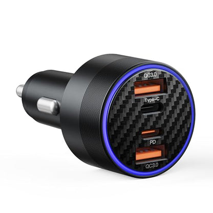 [4 in 1] USB C Car Charger 90W Max Super Fast Charging Adapter,4-Port PD PPS Car Charger Dual USB-C (30W+15W) & Dual 22.5W USB-A Ports for iPhone17/16/15/14, Samsung Galaxy,iPad,Laptop