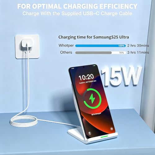 Wireless Charging Phone Stand,15W Wireless Charger Station with 20W Adapter - color: White