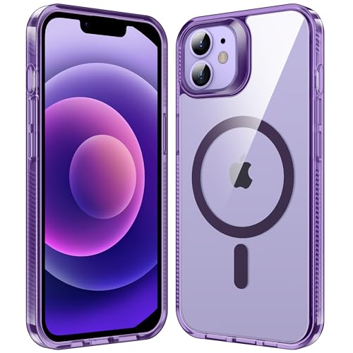 Supdeal Magnetic Clear Case for iPhone 12/12 Pro, [Compatible with MagSafe] [Non Slip Bumper & Not Yellowing] Military Grade Shockproof Transparent Silicone Phone Cover, 6.1", Purple - color: Purple, size: iPhone 12/12 Pro
