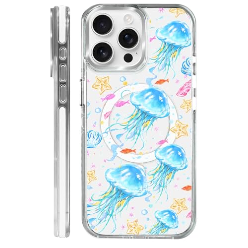 VisEnt Clear Case for iPhone 15 ProMax, Magnetic Phone Case, Transparent Slim Cover, Military Grade Protection, Shockproof, Anti-Yellowing, Scratch Resistant, Blue Jellyfish Ocean - color: Blue Jellyfish Ocean, size: Iphone 15 Pro Max