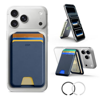 ESR for MagSafe Wallet with Adjustable Stand, 5 Card Holder | RFID Blocking, MagSafe Ring Included, Strong Magnetic Wallet for iPhone 17 Pro Max 17e 16 15 14 13 12, Selected Samsung,Blue - color: Dark Blue