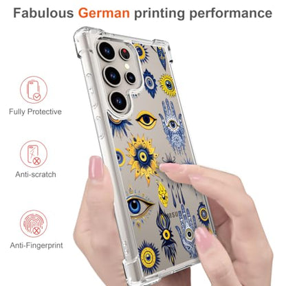 Hungo Galaxy S24 Ultra Case for Women Clear Design Cute Geometry Religion,Girly Girls Case Compatible with Samsung Galaxy S24 Ultra Hamsa Hand Evil Eyes Eye of Providence - color: Eyes
