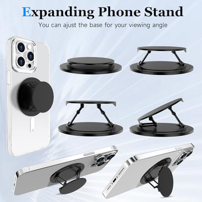 Compatible with MagSafe Phone Socket, Magnetic Expanding Phone Stand iPhone Finger Holder Compatible with MagSafe Accessories, iPhone 17 16 15 14 13 12 Pro Max Plus Mini (Black) - color: Black