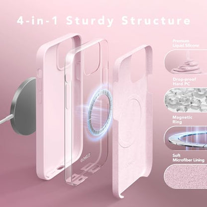 GONEZ Magnetic for iPhone 12/12 Pro Case, Silicone Cover Chalk Pink - color: A-Chalk Pink, size: Iphone 12 /Iphone 12 Pro