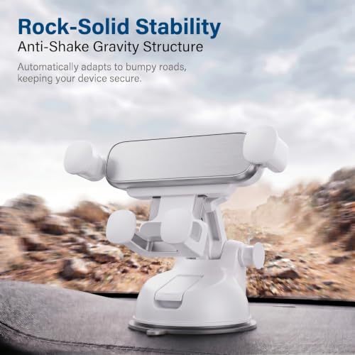Car Phone Holder, Ultra-Durable Metal Cellphone Holder, 360° Rotation Cell Phone Car Mount, Suction Cup Auto Cellphone Mount, Universal for Most Smartphone (White) - color: White