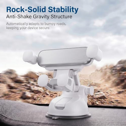 Car Phone Holder, Ultra-Durable Metal Cellphone Holder, 360° Rotation Cell Phone Car Mount, Suction Cup Auto Cellphone Mount, Universal for Most Smartphone (White) - color: White