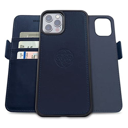 Dreem Vegan Leather Magnetic Detachable Wallet Case for iPhone 13 Pro Max | Built-in Phone Stand, RFID Blocking Card Holder Flip Cover, MagSafe Compatible, Gift Box [Fibonacci: Royal] - color: Royal, size: iPhone 13 Pro Max