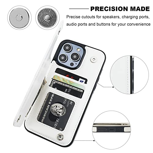 ONETOP for iPhone 14 Pro Max Wallet Case with Credit Card Holder,White | Kickstand,ID/Cash Holder,Case Wallet with Card Slots,Double Magnetic Clasp,Durable PU Leather Shockproof Cover for Women Men - color: White