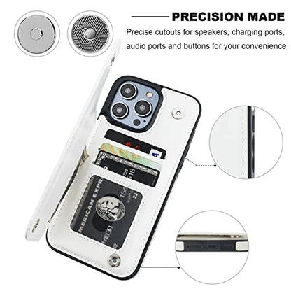 ONETOP for iPhone 14 Pro Max Wallet Case with Credit Card Holder,White | Kickstand,ID/Cash Holder,Case Wallet with Card Slots,Double Magnetic Clasp,Durable PU Leather Shockproof Cover for Women Men - color: White