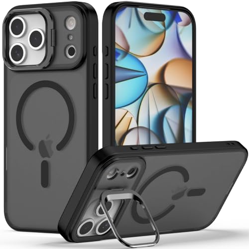 Nvollnoe for iPhone 17 Pro Max Case Compatible with MagSafe Military Grade Shockproof Heavy Duty Protective Adjustable Kickstand Matte Semi Clear Phone Case for iPhone 17 Pro Max(Black) - color: Black, size: For Iphone 17 Pro Max-6.9"(3 Lens)