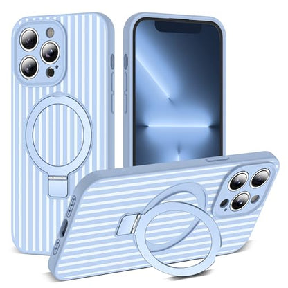 SKYLMW Striped Case for iPhone 13 Pro Max with Stand,6.7" Blue/White | Aesthetic Striped,Magnetic Stand,Compatible with Mag-Safe,Silicone 13 Pro Max Phone Case - color: Blue/White, size: Iphone 13 Pro Max