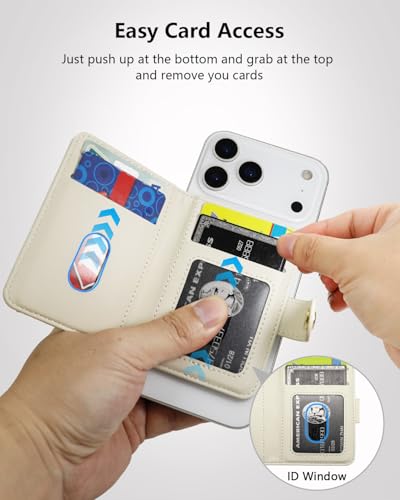 ONETOP for MagSafe Wallet,Magnetic Phone Wallet with 5 Card Slots,Beige | 1-12 Cards/Cash Holder for iPhone 17/16/15/14/13/12 Series,Detachable Wallet Stick-On Back,PU Leather RFID Blocking Kickstand - color: Beige