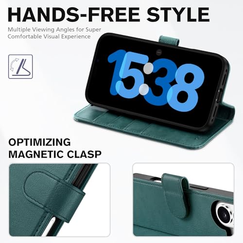 TUCCH Wallet Case for iPhone 17 (6.3") 2025, 4 Card Holders, Teal Blue | RFID Blocking, Viewing Stand, Shockproof TPU Shell, PU Leather, Magnetic Closure, Protective Folio Flip Cover - color: Textured Teal Blue