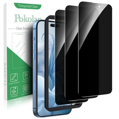 Pokolan Privacy Screen Protector for iPhone 15 Privacy Tempered Glass Film - size: iPhone 15