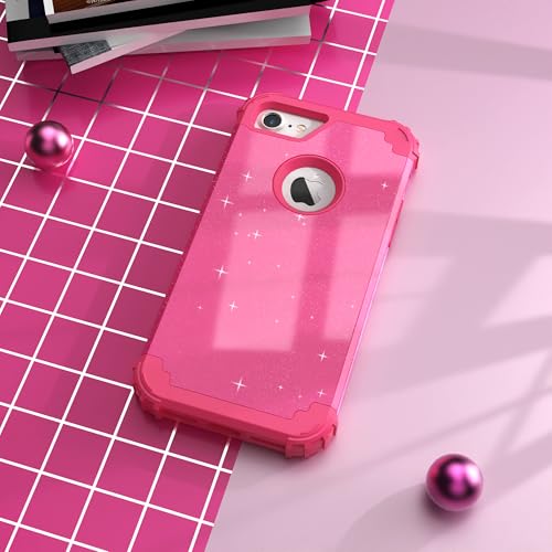 IDweel for iPhone 8 Case & for iPhone 7 Case with Screen Protector(Tempered Glass),3 in 1 Shockproof Hybrid Heavy Duty Hard PC Cover Soft Silicone Sturdy Bumper Full Body Sturdy Case,Glitter Rose Red - color: Glitter Rose Red