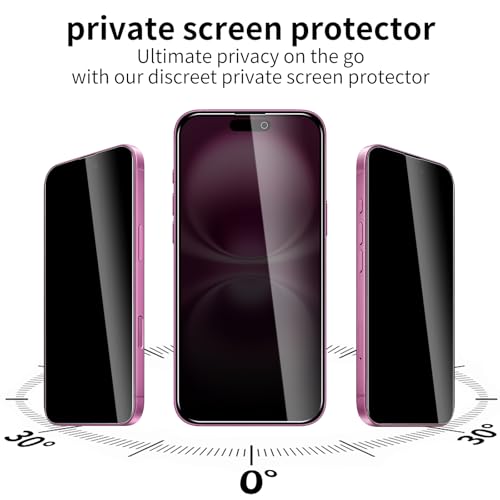 2 Pack Privacy Screen Protector for iPhone 16 Plus with 2 Pack Camera Lens Protector, 9H Hardness Double Shatterproof Anti-Spy Tempered Glass Film, Easy Installation - size: iPhone 16 Plus