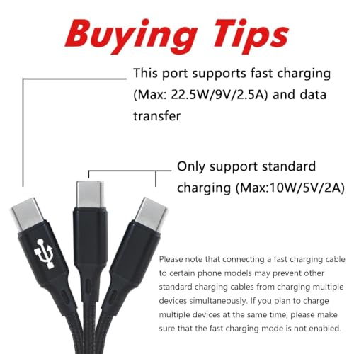 Awnuwuy Multi 3 in 1 USB C Cable 10FT 2Pack,Charge 3 Phones Simultaneously - color: Black 3USB-C, size: 10FT