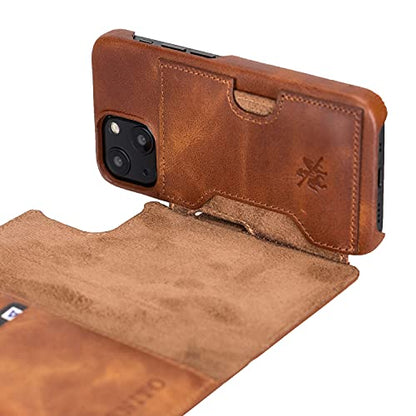 Venito Florence Leather Wallet Phone Case Compatible with iPhone 13 Mini (5.4 inch) - Extra Secure with RFID Blocking - Detachable Phone Wallet (Antique Brown) - color: Antique Brown, size: iPhone 13 Mini