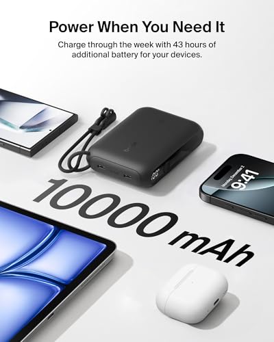 Belkin 10000mAh 20W Slim 2C Power Bank w/Digital Display for iPhone, Galaxy - color: Black, style: 10K mAh