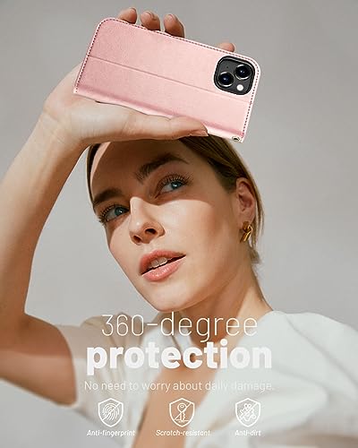 OCASE Compatible with iPhone 15 Wallet Case, PU Leather Flip Folio Case with Card Holders RFID Blocking Kickstand [Shockproof TPU Inner Shell] Phone Cover 6.1 Inch 2023, Pink - color: Pink