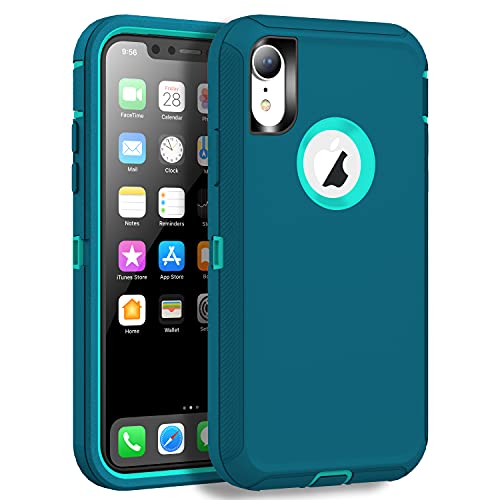 MXX Compatible with iPhone Xr Case, 3-Layer Super Protective Full Heavy Duty Body Tough Rugged Bumper Cover, Shock & Dust Proof, Designed for Apple Xr Phone Case 6.1" Turquoise - color: Turquoise
