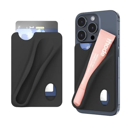 DOB SECHS Silicone Lip Holder with Card Holder Compatible with Summer Fridays, Tower 28, Laneige Lipstick Lip Glaze Phone Case Back Stick On Holder for iPhone and Android Smartphones, Black - color: Black, size: Small