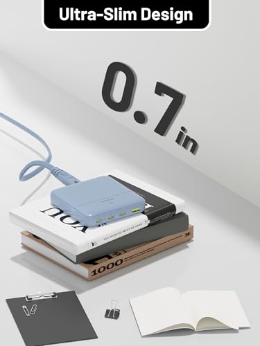 USB C Charging Station Slim, 67W Max 4-Port GaN Desktop Charger - color: Blue