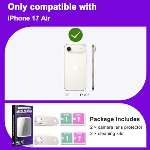 2 Pack Camera Lens Protector for iPhone 17 Air [ Drop Protection ] AR Tempered Glass Strong Adsorption Metal Camera Cover Screen | Light Gold Finish