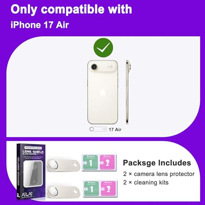 2 Pack Camera Lens Protector for iPhone 17 Air [ Drop Protection ] AR Tempered Glass Strong Adsorption Metal Camera Cover Screen | Light Gold Finish