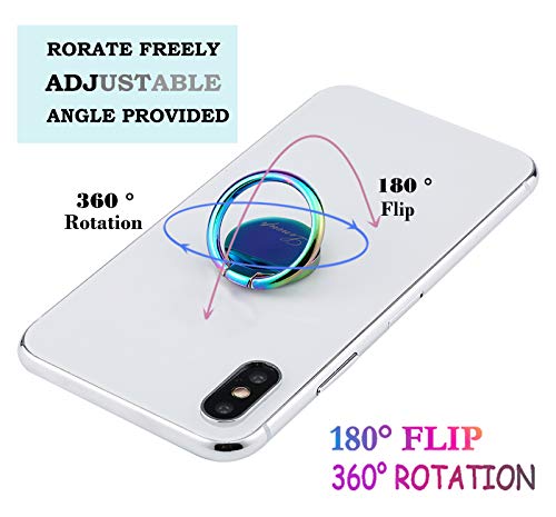 Rainbow Cell Phone Ring Stand Holder,Blue Multicolor Ring Grip Kickstand,360 Rotation Metal Finger Ring for Almost All Phones,Pad