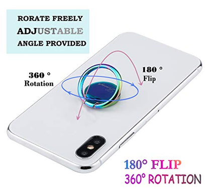 Rainbow Cell Phone Ring Stand Holder,Blue Multicolor Ring Grip Kickstand,360 Rotation Metal Finger Ring for Almost All Phones,Pad