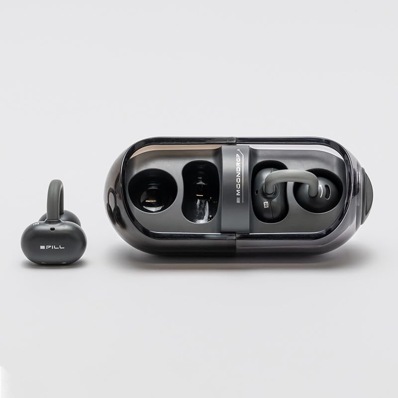 Moondrop Pill Open Ear Headphones Bluetooth 6.0 OWS Hanging Earphones IPX4 Open Ear Clip Wireless Earbuds Built-in AI ENC MD-0WS-003 (Black) - color: BLACK