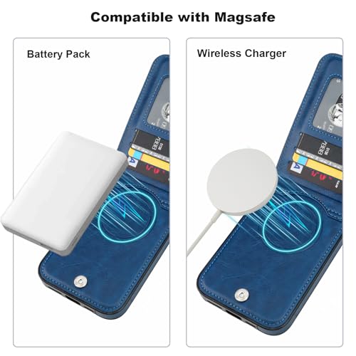 KIHUWEY for iPhone 14 Pro Max Wallet Case Card Holder for MagSafe, Blue | Wireless Charging, RFID, Flip PU Leather, Magnetic Clasp, Hands-Free Viewing Kickstand, Heavy Duty Protective Cover - color: Magsafe for Blue