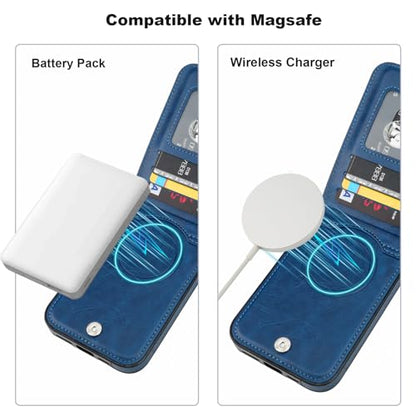 KIHUWEY for iPhone 14 Pro Max Wallet Case Card Holder for MagSafe, Blue | Wireless Charging, RFID, Flip PU Leather, Magnetic Clasp, Hands-Free Viewing Kickstand, Heavy Duty Protective Cover - color: Magsafe for Blue