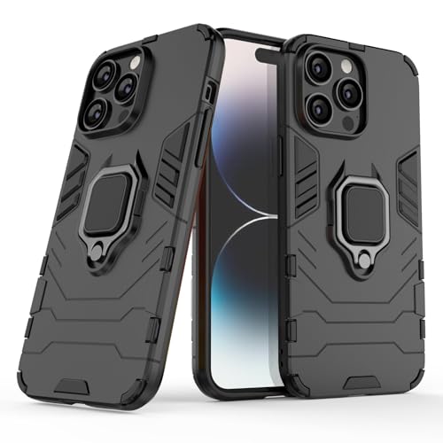 Magnet Case for iPhone 16 Pro Max Shockproof Hard Phone Cover with Grip, Metal Ring Kickstand Bumper Shell [Compatible with Magnetic Car Mount] (Black) - size: iPhone 16 Pro Max