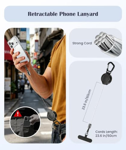 Anti-Theft Phone Lanyard Tether with Retractable Line & Adjustable Smartphones Hand Wrist Strap Lanyard With 3 Tether Tabs, Anti-Loss for iPhone,Keys,Gadgets