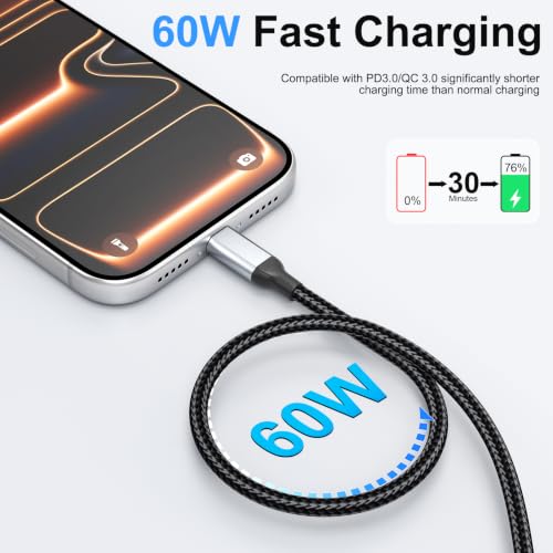 USB C to USB C Cable 3FT 2 Pack 60W Fast Charging USBC Charger - size: 3 ft