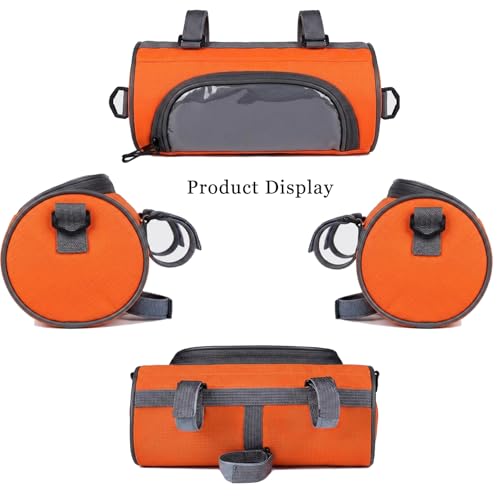 Bike Handlebar Bag Waterproof Bicycle Front Pouch with Sensitive Touch Screen Phone Holder, 3L Capacity Cycling Storage Case with Unique S-Hook for Extra Cargo, Fits Road, Mountain, Electric Bikes