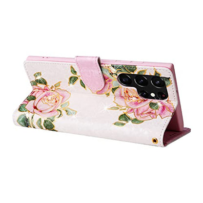 UEEBAI Wallet Case for Samsung Galaxy S22 Ultra 5G, PU Leather Kickstand RFID Blocking Flip With Card Slots, Wrist Strap, Relief Engraved Pattern, Magnetic Closure - White Rose Flower Folio - color: White Rose, size: Samsung Galaxy S22 Ultra 5G