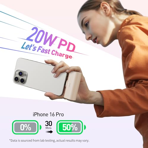 iWALK Portable Charger for iPhone 18/17/16/15 USB-C Small Power Bank 20W 4,500mAh Fast Charging Battery Pack Compatible with iPhone 15/16/17 Plus/18 Pro Max, Samsung Galaxy S25/S24/S23 Android - color: LightBrown