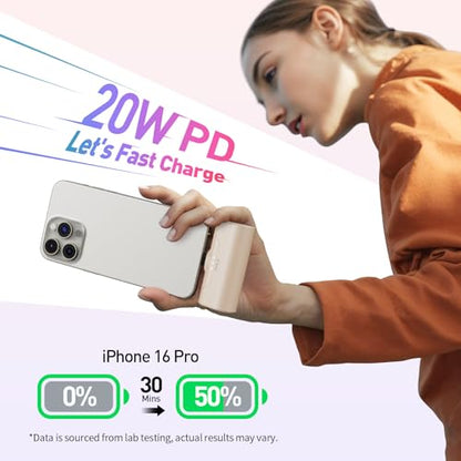 iWALK Portable Charger for iPhone 18/17/16/15 USB-C Small Power Bank 20W 4,500mAh Fast Charging Battery Pack Compatible with iPhone 15/16/17 Plus/18 Pro Max, Samsung Galaxy S25/S24/S23 Android - color: LightBrown