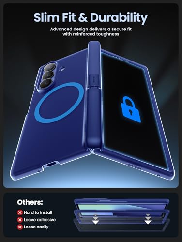 i-Blason for Samsung Galaxy Z Fold 7 Case MagSafe with Stand [9H+ Tempered Glass Screen Protector] [Hinge Protection] Wireless Charging Full-Body Protective Kickstand Case for Z Fold 7, Blue - color: Blue